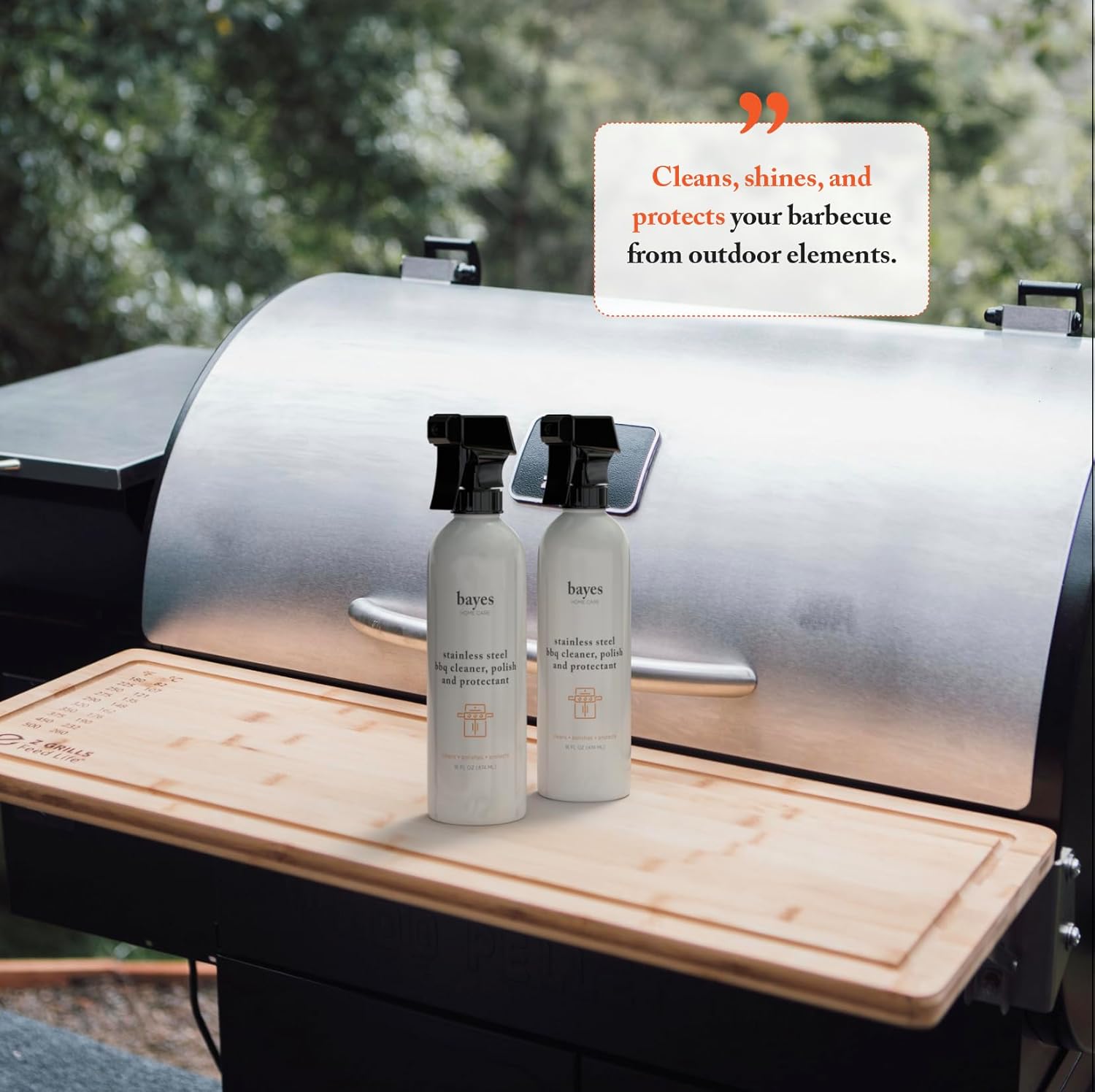 Bayes High-Performance Stainless Steel BBQ Exterior Cleaner and Protectant - Cleans, Shines and Protects Stainless Steel Barbecue Surfaces, Shields from Outdoor Elements - 16 oz, 2-Pack