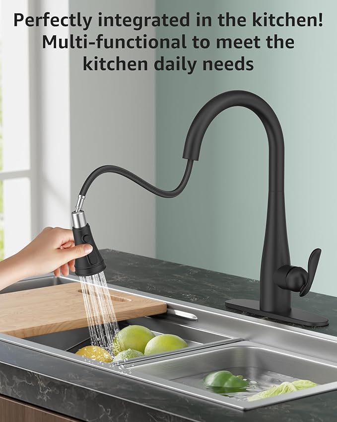 Mbillion Universal Matte Black Kitchen Faucet Sprayer Head Replacement – 3-Function Pull-Down Nozzle with 14 Adapters – Fits Moen, Delta, Kohler, WEWE & American Standard