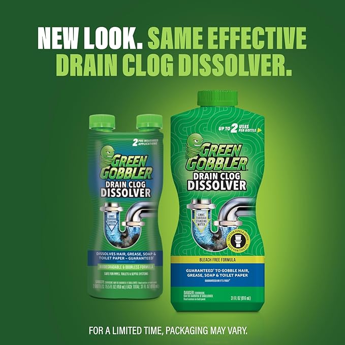 Green Gobbler Drain Clog Dissolver, Drain Opener-Cleaner ,Toilet Clog Remover, 31 oz
