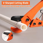 DOMINOX PVC Pipe Cutter with Sharp Blade, Cuts up to 32mm O.D, Ratchet PVC Cutter Tool with SK5 Blade and Plastic Handle, Hose Cutter with 1/8"-1" Cutting Capacity for PEX, PPR, PE, PP