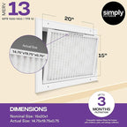 Simply 15x20x1 Air Filter, MERV 13, MPR 1500, 6 Pack, For Home AC Furnace & HVAC (Actual Size: 14.75"x19.75"x0.75") DUST, Pet, & Allergy Control