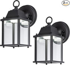 LIT-PaTH Outdoor LED Wall Lantern, Wall Sconce as Porch Lighting Fixture, 5000K Daylight White, 9.5W 800 Lumen, Aluminum Housing Plus Glass, Black Finish, 2-Pack