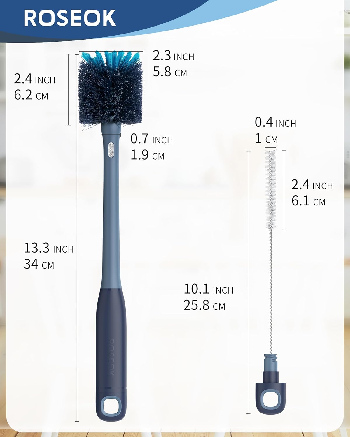 2in1 Bottle Scrubbing Brush with Straw Brush has Long and Comfortable Handle, Cleaning Glass, Sports Bottle, Coffee Mug,1 Pack, Grayish Blue