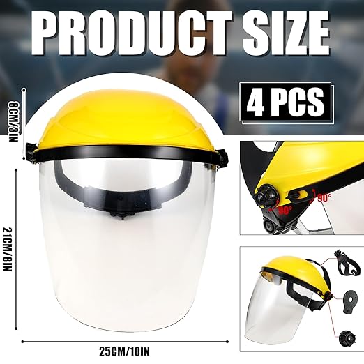 4 Pack Safety Face Shield for Grinding and Cutting, Full Impact Resistant Face Shield Mask for Work Chemical Woodworking (Yellow)