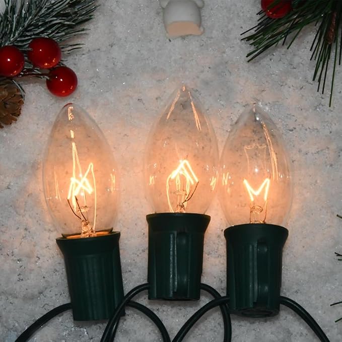 C9 Replacement Bulbs - 25 Pack Christmas Light Replacement Bulbs Waterproof, UL Certified for Indoor & Outdoor String Lights, E17 Base, 7 Watt