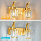 Modern Bathroom Vanity Light, 2-Light Gold Wall Sconce with Crystal Accents, Over Mirror Bathroom Lighting Fixture, 13.77" Long Dimmable Vanity Lamp for Makeup, Easy Installation