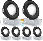 Black Recessed Lighting 4 Inch 6 Pack,Ajustable Eyeball Gimbal Light,Led Recessed Lighting 4 Inch Ceiling Light with Junction Box,5CCT Selectable,Airtight,9W 750LM,Dimmable,ETL Listed