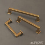 Alzassbg 6 Pack Antique Brass Cabinet Pulls, 3-3/4 Inch(96mm) Hole Centers Cabinet Handles Square Kitchen Hardware for Cabinets AL3046AE
