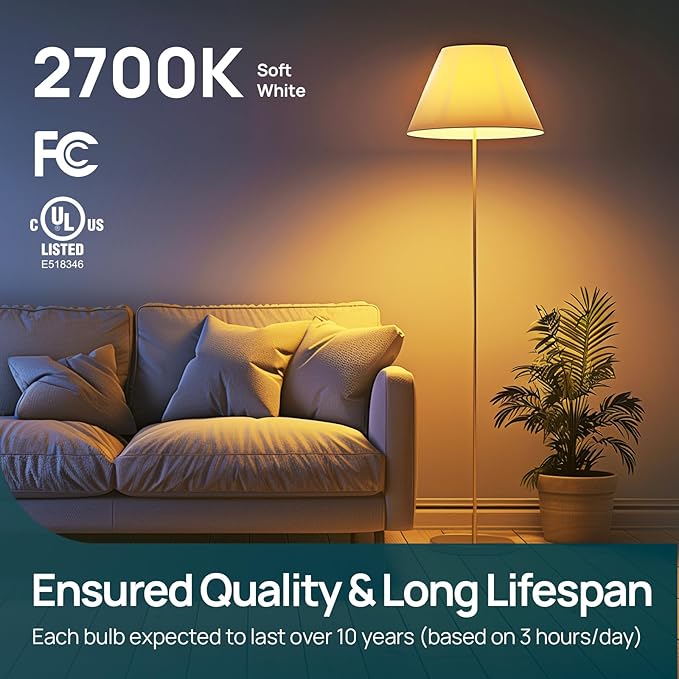 Linkind A19 LED Light Bulbs Dimmable, 60W Equivalent, 2700K Soft White LED Light Bulbs, High CRI90, 9W Energy Efficient 800 Lumens, E26 Base, UL Listed, Lighting for Bedroom Living Room, 6 Packs