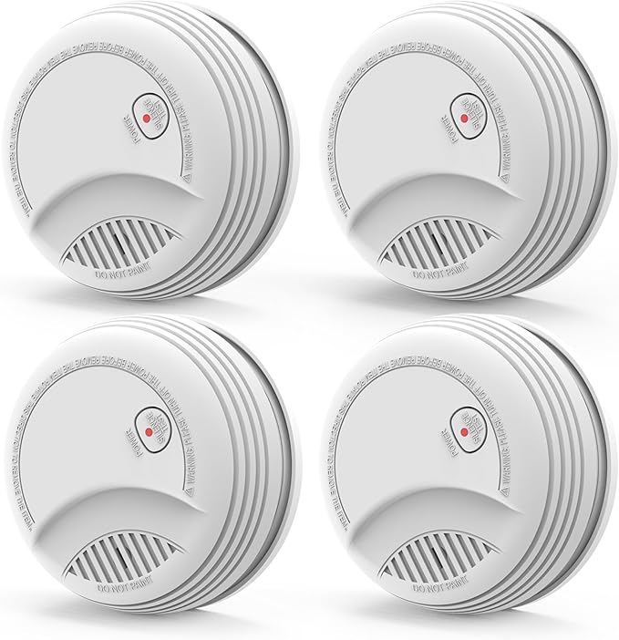 Fire Alarms Smoke Detectors, Photoelectric Sensor Smoke Alarm Battery Operated, Fire Alarm with Test Button & Low Battery Signal, LED Warning Light 85 dB Alarm Sound for Bedroom and Home, 4 Pack