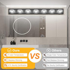 Ralbay 5 Color Temperature Dimmable 46inch Matte Black Vanity Lights Acrylic Modern LED Black Vanity Lighting for Bathroom 7 Lights