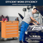 5-Drawer Metal Rolling Tool Chest with Wheels,Tool Storage Cabinet with Locking System，Toolbox with Wheels for Garage, Warehouse, Workshop, Repair Shop (Orange, 5Drawer)