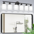6-Light Bathroom Light Fixtures, Vanity Lights for Mirror with Textured Milky White Glass Shade, E26 Base Modern Kitchen Light Fixtures Wall Sconce Light - Black