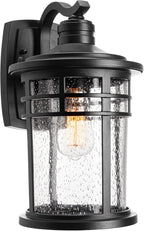 Darkaway Large Outdoor Porch Lights Wall Mount, 15inch Outdoor Light Fixtures Sconces Wall Lighting with Seeded Glass Exterior Lights for Patio Yard House Hallway Doorway Garage(Large, Black)