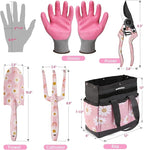 WORKPRO 5PCS Gardening Tools, Aluminum Heavy Duty Garden Tool Set with Bag, Ideal Gardening Gifts for Women-Pink Ribbon