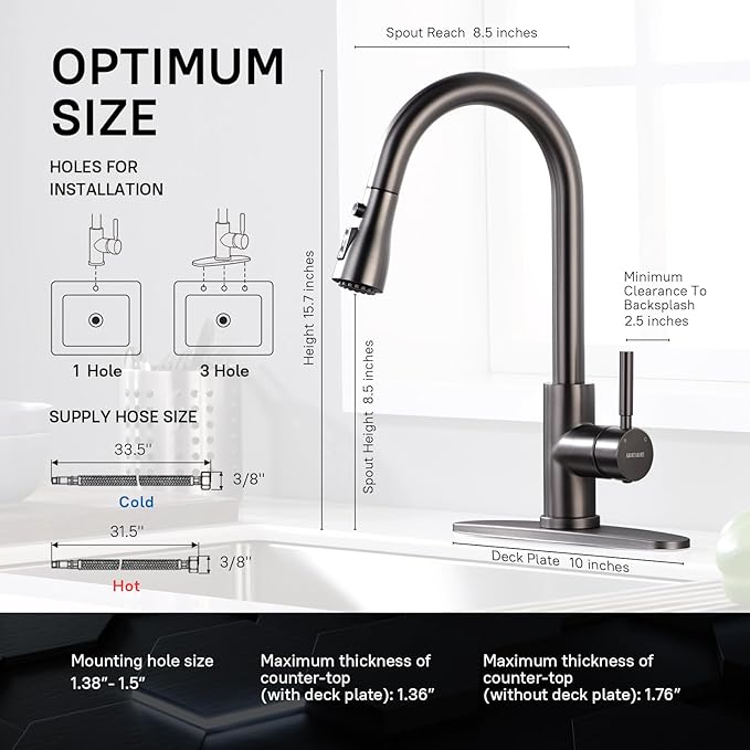 WEWE Black Stainless Kitchen Faucet with Pull Down Sprayer, Single Handle Commercial Modern RV Laundry Stainless Steel Sink Faucet for Rv Kitchen Bar
