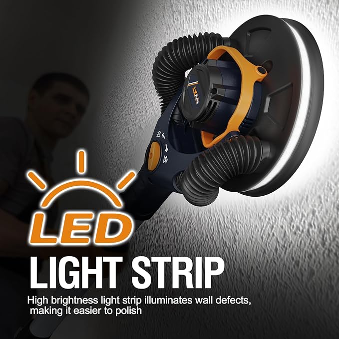 MAXXT 4mm Random Orbital Drywall Sander, Brushless 350W 3.5A Foldable Electric Wall Sander, Sander Tool with 1&2 Mode Suction Switching, Memory Variable Speed, 180° Flex Head, LED Light, Carry Bag