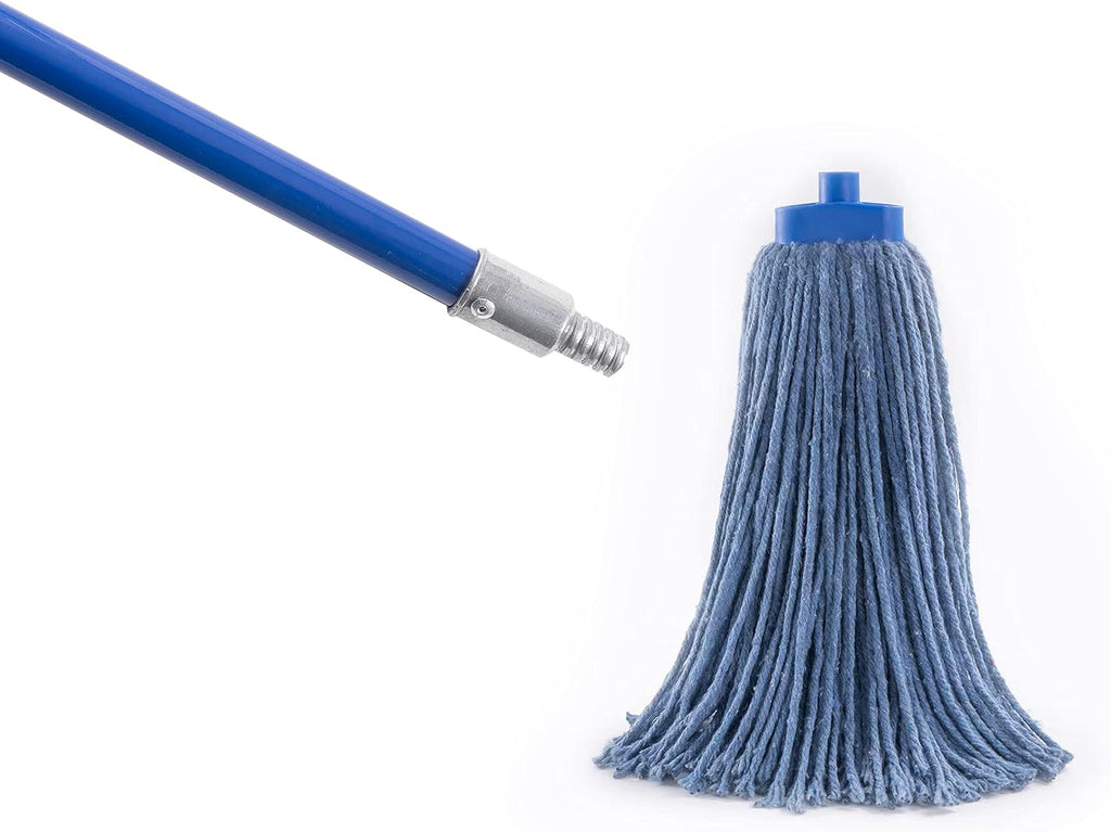 Matthew Cleaning Commercial Screw On Mop Handle for Floor Cleaning Heavy Duty Mop Head Replacement Holder 60inch with Threaded Metal Tip(Blue, 6 Pack)