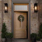 mirrea 18" Dusk to Dawn Outdoor Wall Sconce 1 Light in Cylinder Glass Shade and Matte Black Rectangular Metal Frame Waterproof Porch Light Patio Light Pack of 2