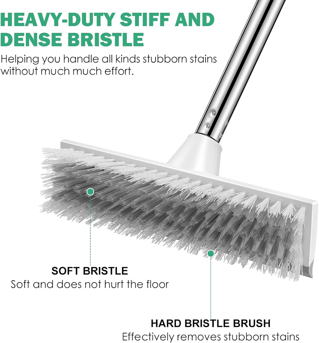 SetSail Floor Scrub Brush with 51-Inch Long Adjustable Handle 2 in 1 Scrape Brush Stiff Bristle Floor Scrubber for Cleaning Shower Bathroom Garage Kitchen Wall Deck Tub Tile, 2 Pack (Grey White)