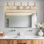 Modern Glass Crystal Vanity Light - Vintage Bathroom Lighting Fixtures Over Mirror, 5 Light Vanity Lights G9 Bulb (35.43 Inch, Nickel)