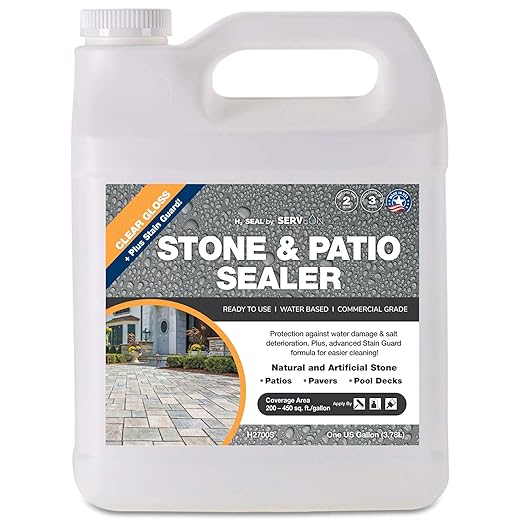 Natural Stone Sealer Plus Stain Guard (Clear Gloss Finish) Commercial Grade Outdoor Indoor Waterproof Grout Sealer Protects Pavers Pools Patios Landscape Stones (1 Gallon) H2700S