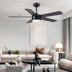 46" Black Ceiling Fans with Lights - Low Profile Ceiling Fan with Lights and Remote/APP, 5 Dual-Sided Blades, Reversible DC Motor, Modern Ceiling Fan for Indoor and Outdoor Use