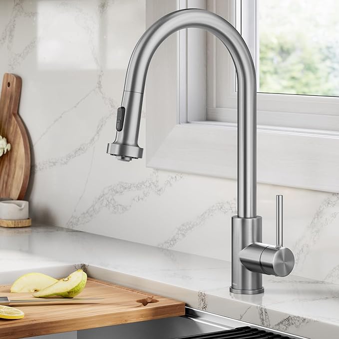 KRAUS Bolden 2-Function Single Handle Pull Down Kitchen Faucet in Spot-Free Stainless Steel, KPF-1616SFS