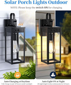 17'' Solar Porch Lights Outdoor 2 Packs, Waterproof Motion Lights for Outside, Black Dusk to Dawn Outdoor Lighting Modern Wall Sconce Lantern, Exterior Lighting Fixtures for House Patio Garage