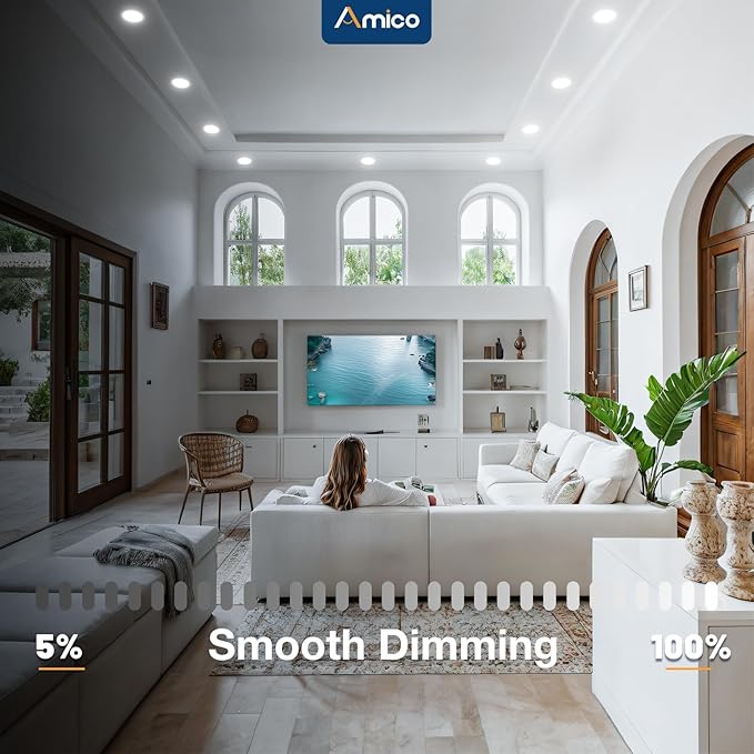 Amico 20 Pack 6 Inch 5CCT Ultra-Thin LED Recessed Ceiling Light with Junction Box, 2700K/3000K/4000K/5000K/6000K Selectable, 12W Eqv 110W, Dimmable Can-Killer Downlight, 1050LM High Brightness