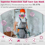 Reusable Respirator Mask with Filters - Chemical Gas Dust Masks w/Goggles for Painting Spraying Sanding Welding Woodworking (60925)