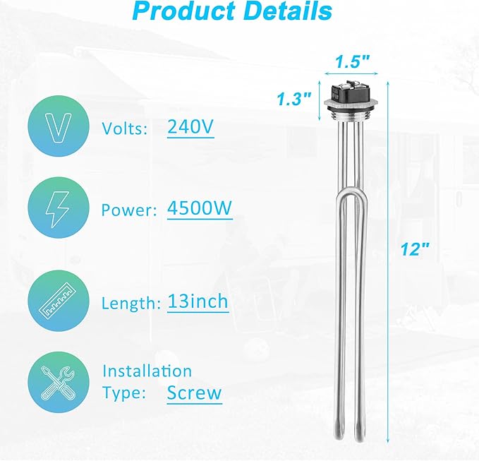 CozyCabin 2Pcs Water Heater Element, 4500W 240V, Screw-in Type, Foldback Type, 02582 Water Heater Heating Elements, Fits most models of Electric Hot Water Heater