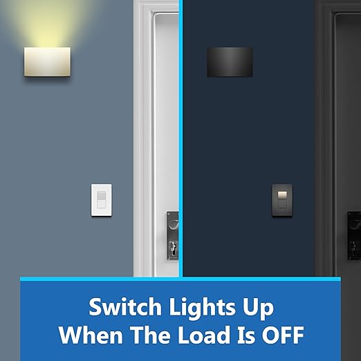 LIDER Decorator Switch with Lighted Paddle, UL Listed, Illuminated Paddle Switch, Matte Finish Rocker Switch, 1-Pole, 3-Wire, Residential/Commercial Grade, 15A 120-277VAC, White, 10 Pack