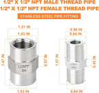 GASHER 4PCS 304 Stainless Steel Pipe Fitting, Hex Nipple Hex Coupling, 1/2" x 1/2" NPT Male Thread Pipe, 1/2Inch x 1/2Inch NPT Female Thread Pipe