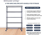 48"x18"x72" PRIME HEAVY DUTY Black 5-Tier Wire Shelving NSF 4000 LBS MAX Capacity Storage Rack for Commercial, School, Home, Garage, Warehouse, Industrial, and Hospital Uses (with Wheels)