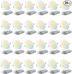 Amico 24 Pack 8 Inch 5CCT Ultra-Thin LED Recessed Ceiling Light with Junction Box, 2700K/3000K/3500K/4000K/5000K Selectable, 18W Eqv 125W, Dimmable Canless Wafer Downlight, 1500LM High Brightness -ETL