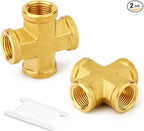 GASHER 2PCS Brass Pipe Fitting, Cross 4 Way Pipe Fitting, 3/8" x 3/8" x 3/8" x 3/8" NPT Female Pipe
