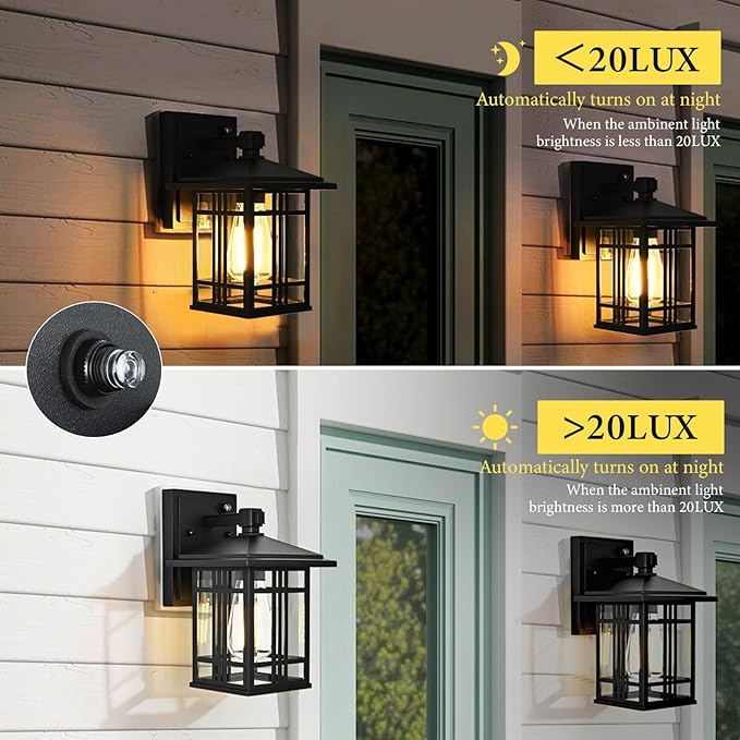 Porch Light Outdoor Wall Mount Fixture - Dawn to Dusk Exterior Lighting, Anti-Rust Aluminum for House, Outside Patio