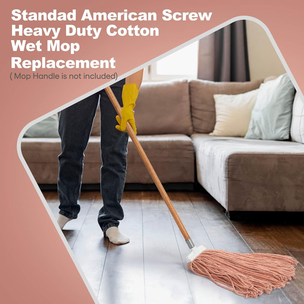 Matthew Cleaning Screw-on Heavy Duty Cotton Wet Mop Replacement Heads(Orange, Large,12 Pack) with 2 Pack Microfiber Cloth for Residential & Commercial Floor Cleaning Use- Fit Standard American Screw