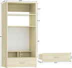 Unikito 24 inch Closet System with Drawers and Magnetic Pegboard, Wall Mounted Closet Organizer with Vanity Storage Shelves, Multipurpose Vanity Desk for Bedroom, Mudroom, and Entryway, White Oak