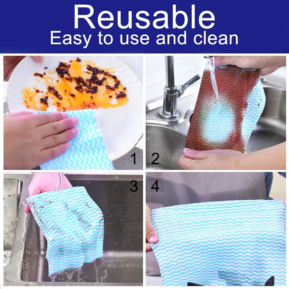 Disposable Dish Cloth and Cleaning Handi Wipes, 100ct, Multi-Use Rags for Kitchen, Bathroom and Windows, Blue