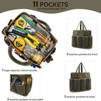 13in Tool Bag, Heavy Duty 19oz Waxed Canvas Bag 11-Pocket Portable Tool Bag Organizer Storage Toolbox for Gardener Welders Electrician Working Men Mechanic