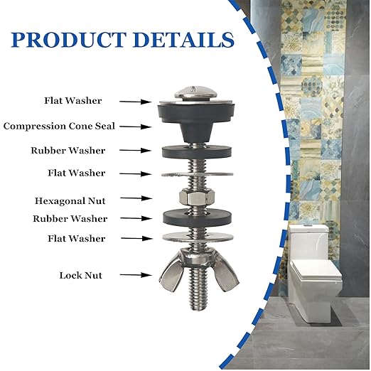 Universal Toilet Tank to Bowl Bolt Kit, Heavy Duty Toilet Tank Replacement Kit, Waterproof and Rustproof Stainless Steel Toilet Tank Bolts(4 PCS)