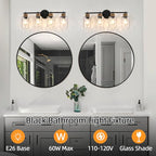 4-Light Bathroom Light Fixtures, Coastal Vanity Lights with Crystal Glass Shade, Black Bathroom Wall Lamp for Mirror Kitchen Hallway Bedroom
