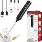 Milk Frother, Rechargeable & Handheld Frother Wand for Coffee, 3 Speed Adjustable Drink Mixer With 3 Stainless Whisks for Matcha, Lattes, Cappuccino, Egg, Electric Whisk Foam Maker (Black)
