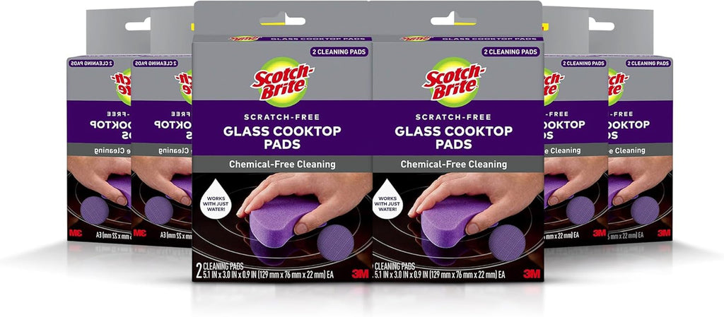 Scotch-Brite Glass Cooktop Pads, Scratch-Free & Non-Abrasive Scrubbers for Glass or Ceramic Stovetops, Cleans Burnt-On Messes with Just Water, Reusable Dishwasher-Safe Design (12 Pads)
