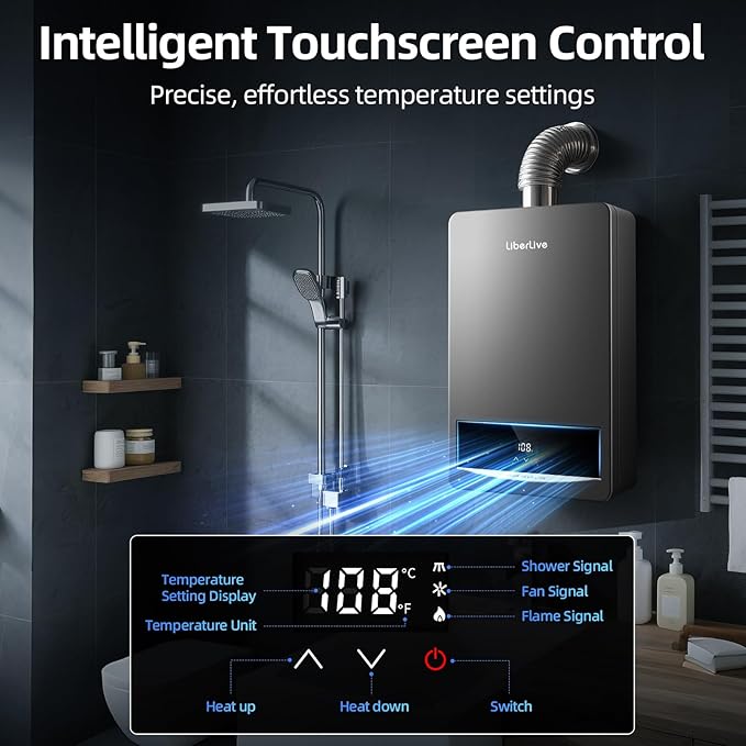 Propane Gas Tankless Water Heater, Indoor Max 3.6 GPM, 85,000 BTU On Demand Instant Hot Water Heater Propane Gas with LED Temperature Control Panel, 1/2" NPT Connector Size, CSA Certified, Gray