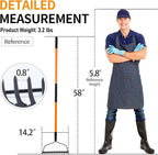 VNIMTI Garden Rake for Gardening, Heavy Duty Garden Rake for Lawns, 14 Tines Bow Rake with Fiberglass Handle, 58 Inches