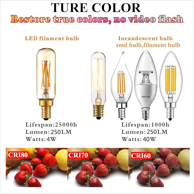 LiteHistory Dimmable T6 led Bulb 40W Candelabra led 2200K Amber 250lm 4W e12 T25 led Bulb 6Pack