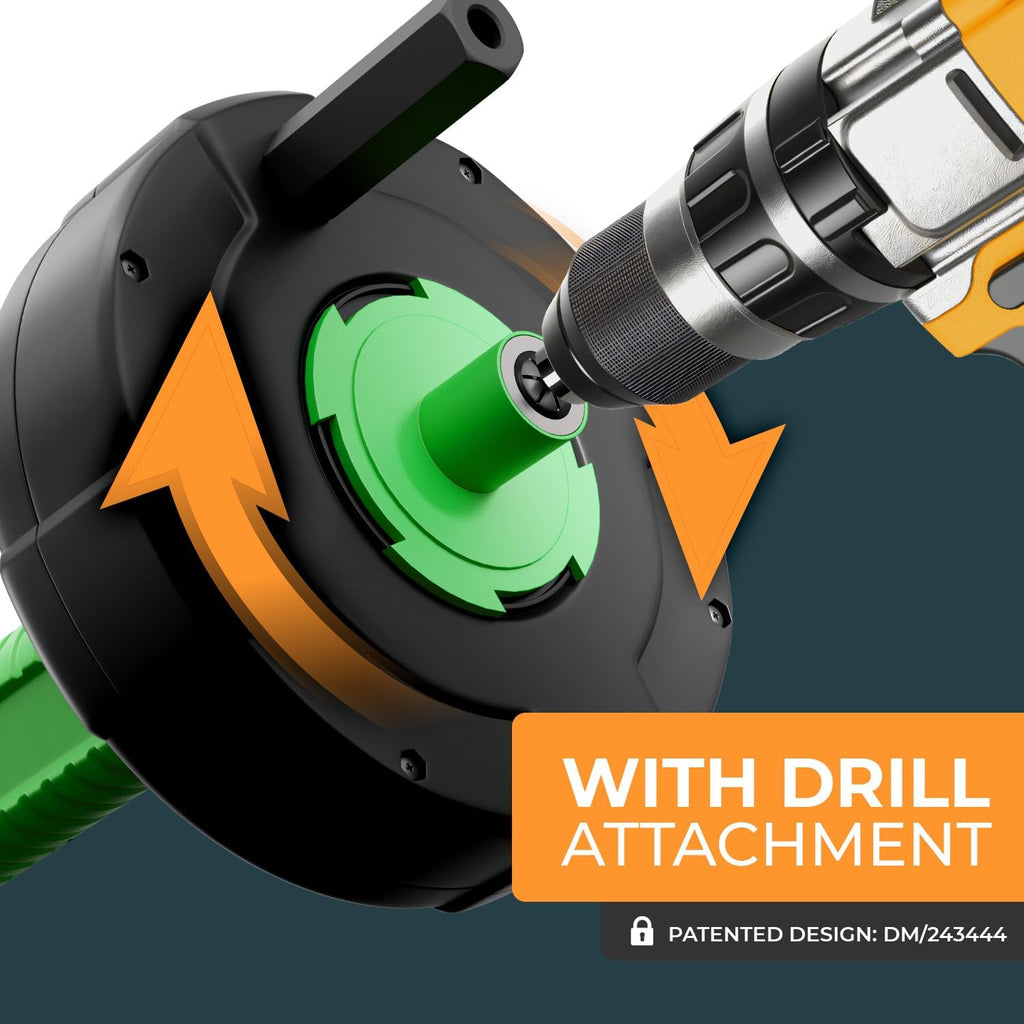 drain snake [25 FT] - Auto Feed - Ideal plumbing snake for sink and drain unblocking - Solid drain auger for real DYIs!